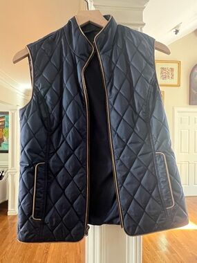 Brooks Brothers Navy Quilted Vest with Tan Trim